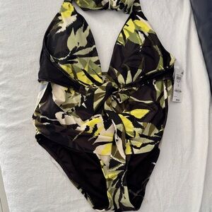 Bar III Black, Yellow & Olive Green Kids One-Piece Swimsuit